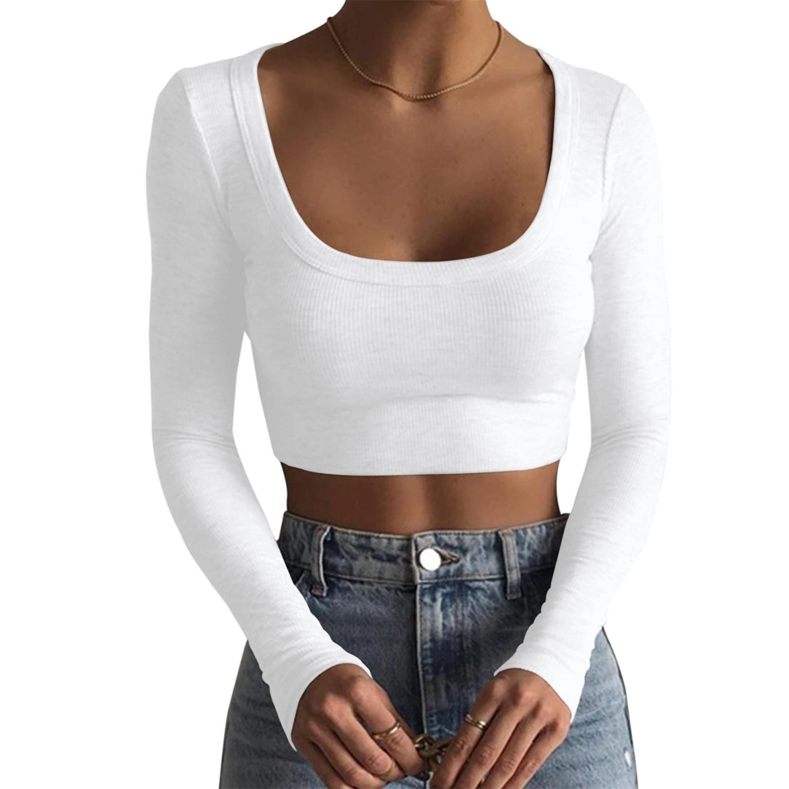 

Women s Fashion Casual Tight Color Round Neck Long Sleeve Pullover Top Blouse M белый