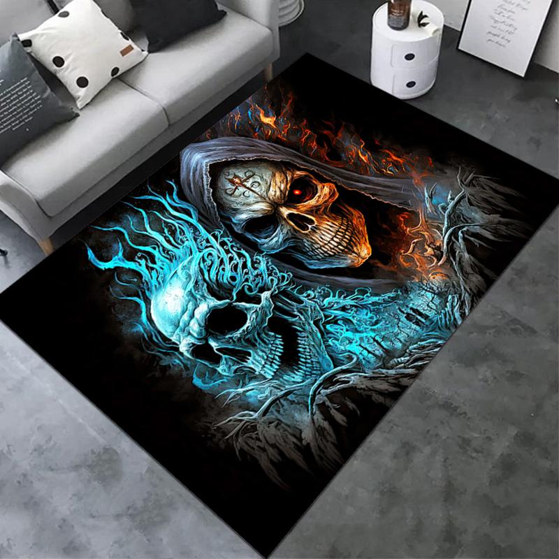 1PC Skull Dark Gothic Pattern Printed Carpet Rug for Living Room Bedroom Home Sofa Decoration,Non-slip Floor Mat Floor Mat