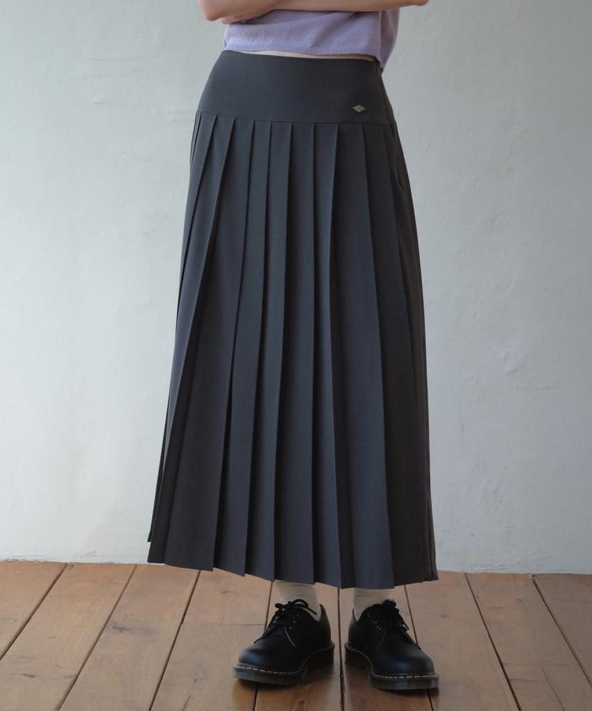 Aueonoseuteljia Mid Waist Pleats Long Skirt_Charcoal(O26Sk04)