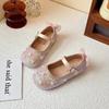 Mädchen Ballerinas Schnürung hinten Schleifen Kinder Prinzessin Schuhe Blumen Süß 2025 Neu Kinder Lederschuhe Runde Zehen Glänzende Pailletten Rutschfest