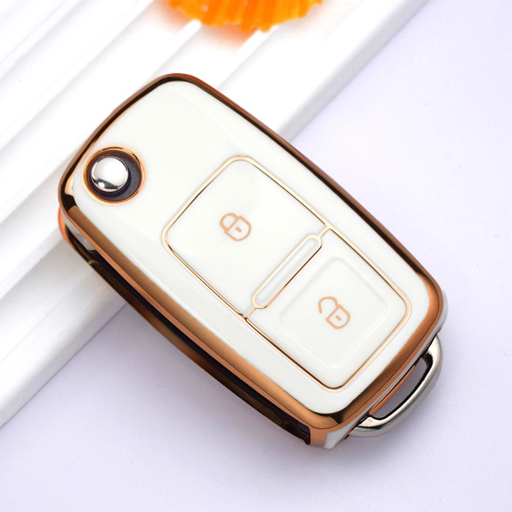 2 Buttons TPU Folding Remote Key Fob Case Shell For Volkswagen VW Skoda Golf Passat Polo Jetta Touran Bora Sharan Protector Fob