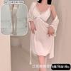 Spring and Summer Sexy Nightdress Lace Temptation V-neck Gathering Ice Silk Suspender Nightdress Backless Chest Pad Suspender Nightdress Set