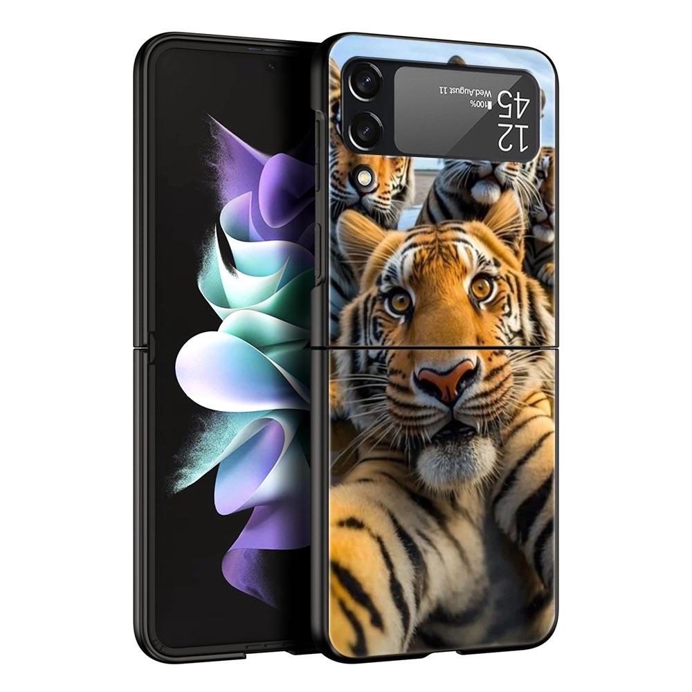 Animal Selfie Art Phone Case For Samsung Galaxy Z Flip3 Flip4 Flip5 PC Bumper Shell For Z Flip 3 4 5 Black Hard Folding Cover