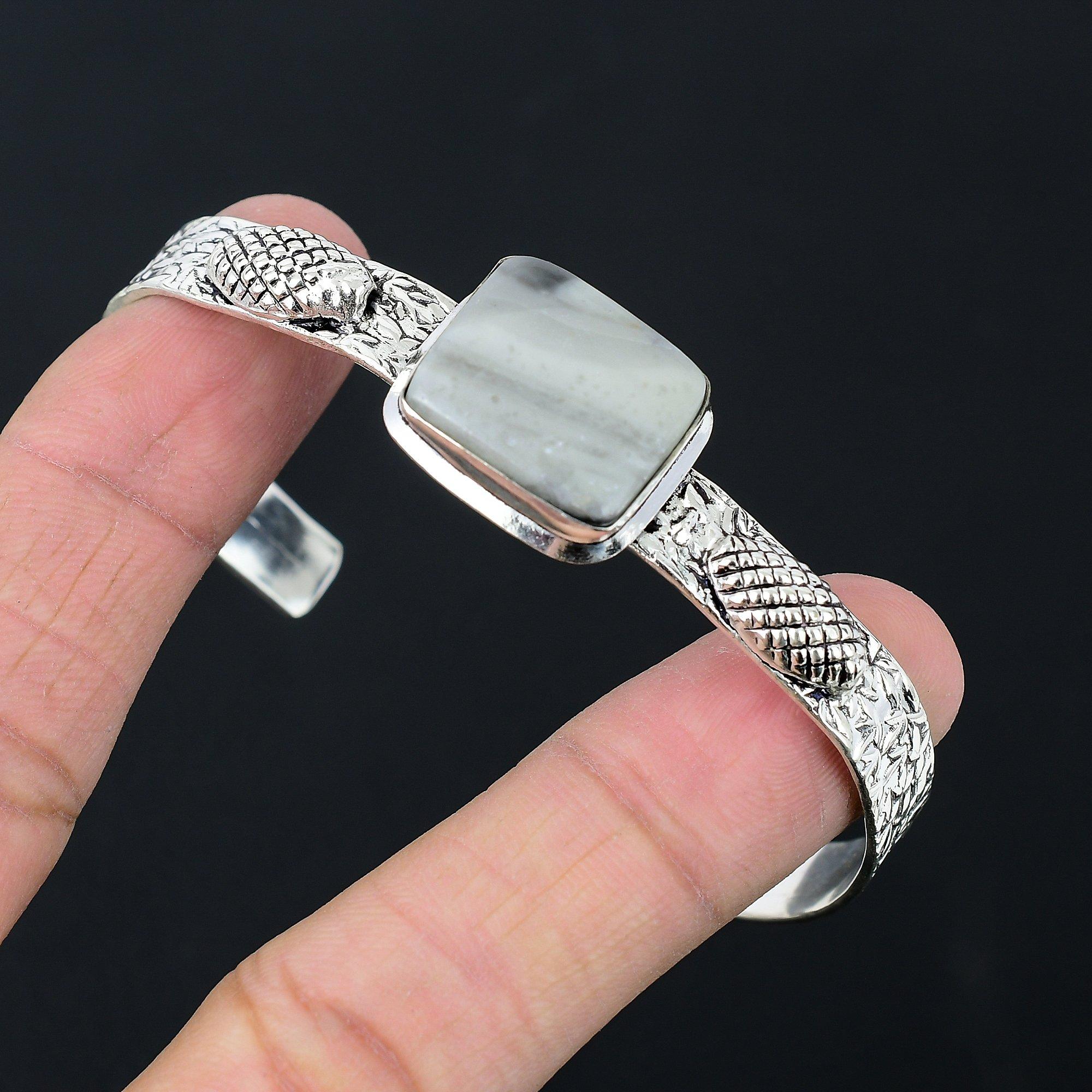 

Лучистый Дымчатый Агат Драгоценный Камень Стерлинговое Серебро Жена Юбилей Бохо Браслет Ювелирные Изделия Adjustable