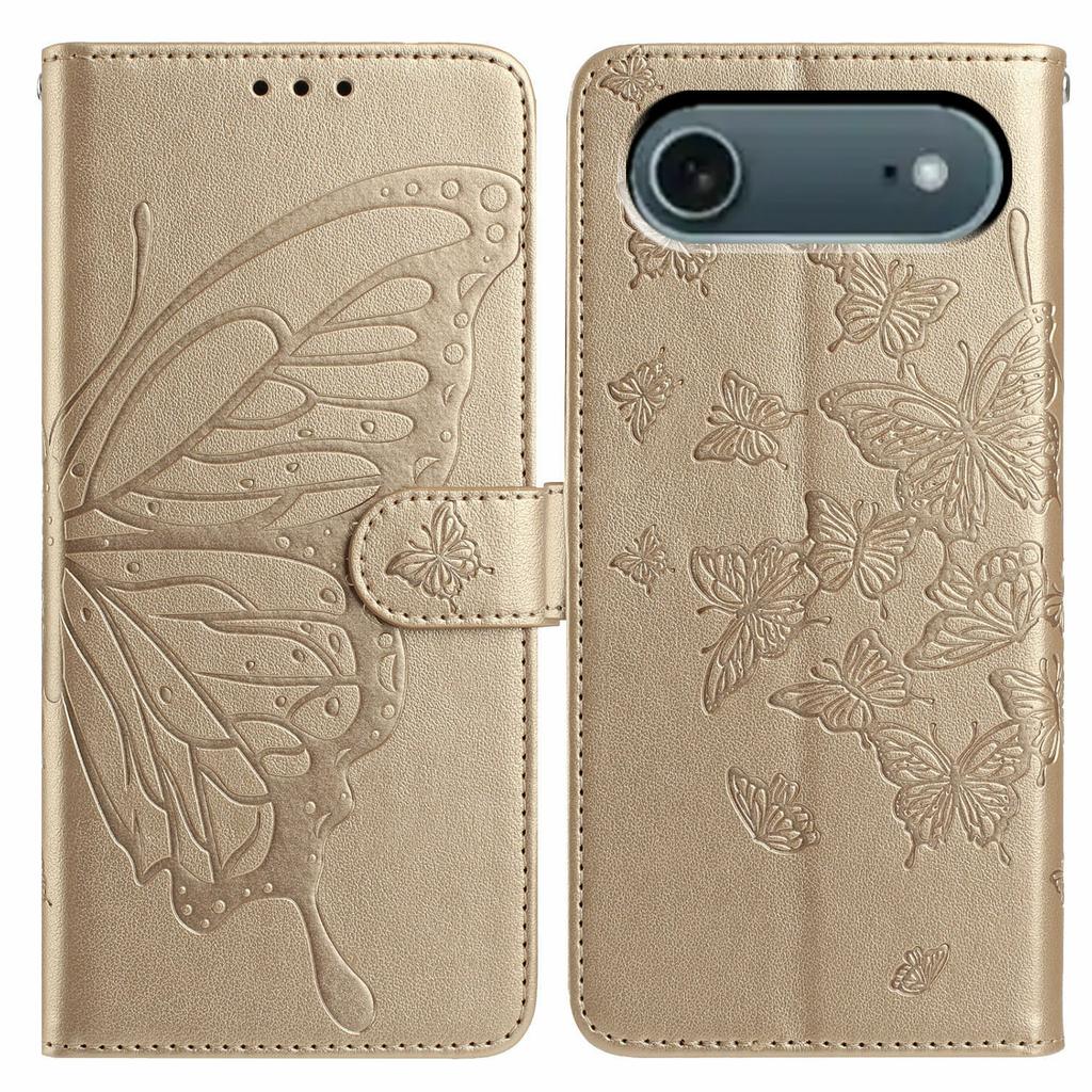For iPhone 17 Air Case Butterfly Imprinted Wallet Stand PU Leather Flip Phone Cover with Strap