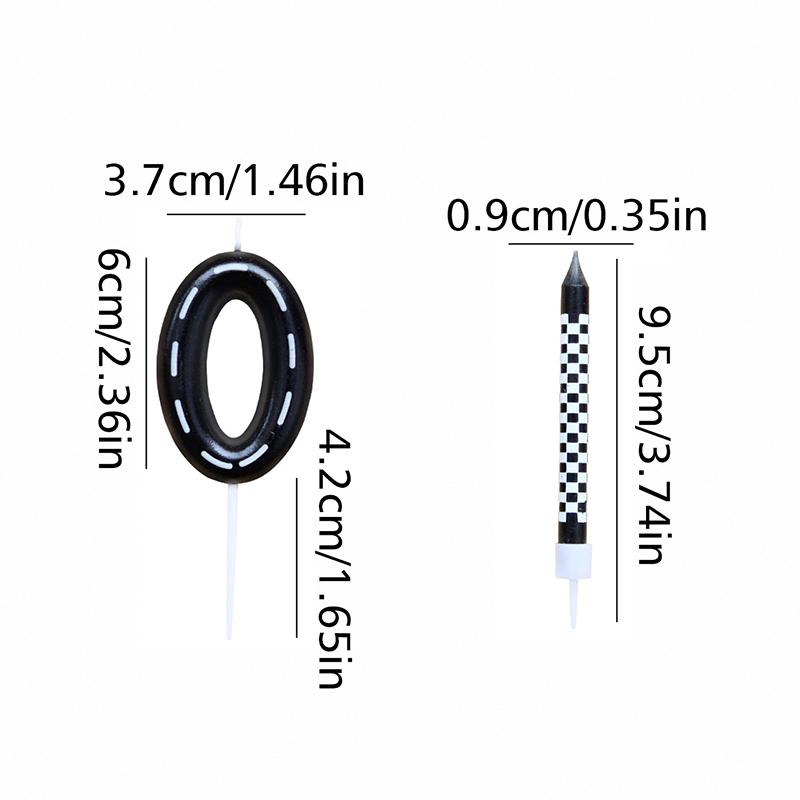 6Pcs 1 To 9 Number Candle For Racers Black and White Checkered Candle Anniversary Truck Candle Cake Topper Festival Candles Cake