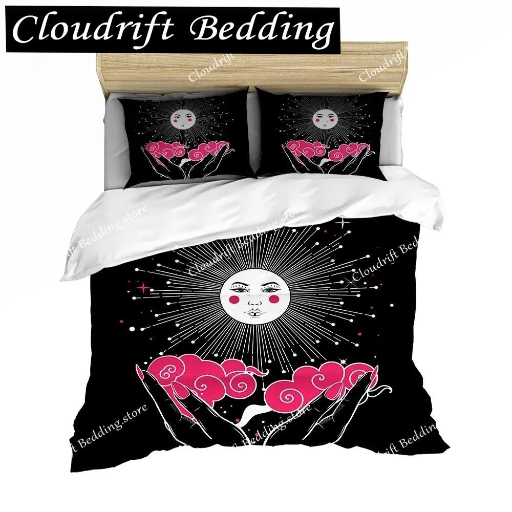 Sun Duvet Cover Colorful Mushrooms Bedding Burning Sun Comforter Cover Halloween Skull Hippie Style Bedding Bedroom Decoration