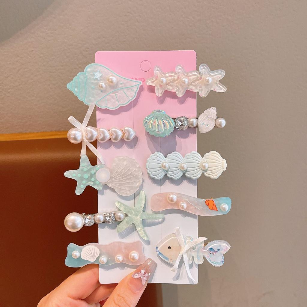 Summer Ocean Starfish Shell Hairpin Cute Children'S Hairpin Duck Beak Clip Pearl Hair Accessories Headgear Clip Girl