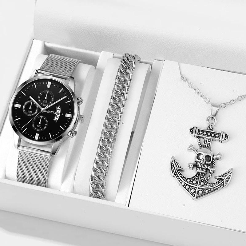Geneva Men S Fashion Watch Three Eyes Six Pins Business Watch Room Steel Belt Calendar Quartz Watch Hand