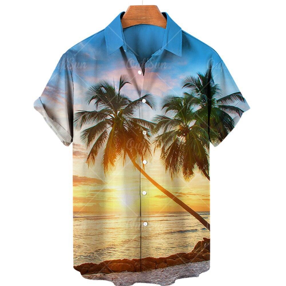 Chemise à Manches Courtes Imprimé Plage Tropicale, Idéale pour les Vacances d'Été