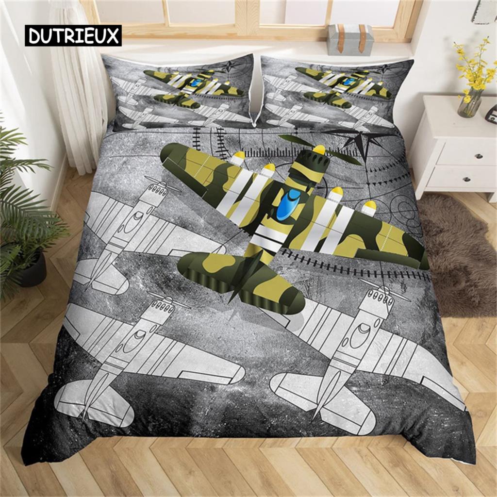 Cartoon Flugzeug Bettbezug Flugzeug Bettwäsche Set Mikrofaser Niedlich Wolke Bettdeckenbezug Einzelkönig für Kinder Jungen Mädchen Geschenk Zimmer