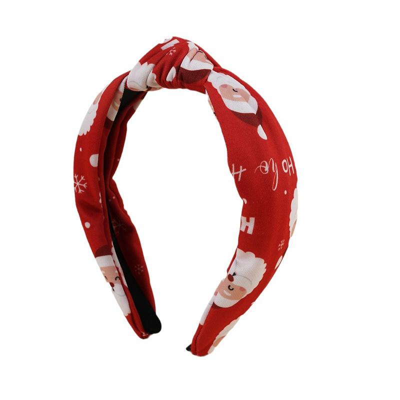 Christmas Print Cloth Knot Hairbands for Women Girls Shopping Party Holiday Headpiece Fashion Ladies Head Hoop