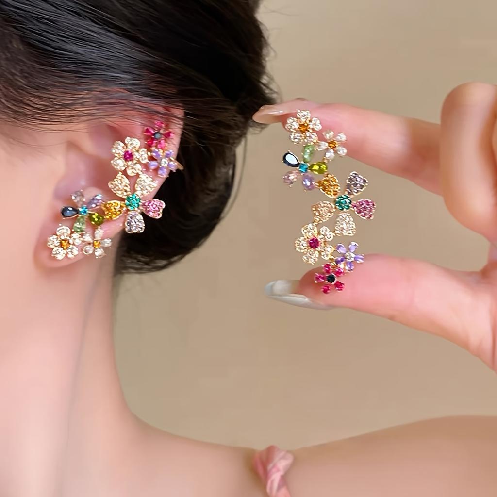 1 Pair Fashionable Colorful Ear Bone Clip Party Flower Design, Unique, Beautiful Dance Wear Fashionable Ear Rings and Full Ear Earrings