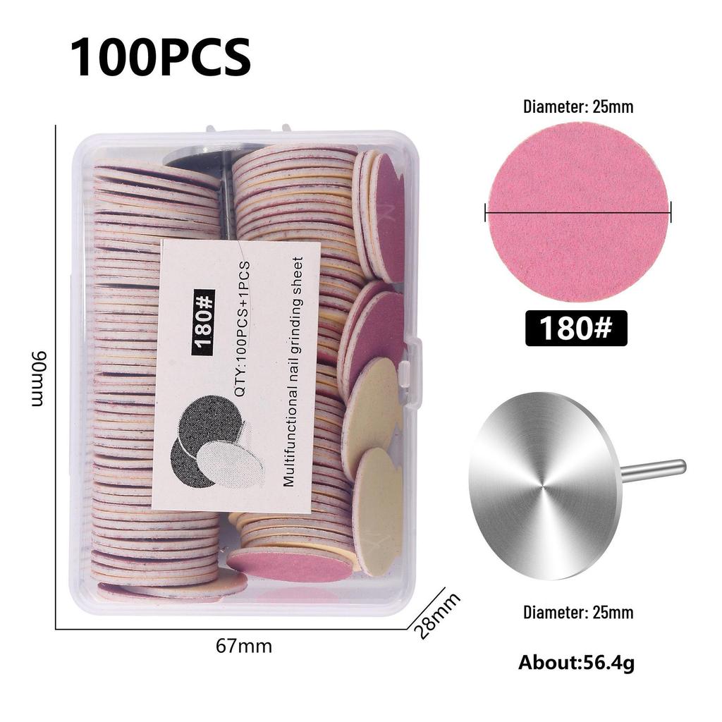 Nail Art Sand Disc for Polishing, Shaping, and Filing Extension Nails - 100 Pieces