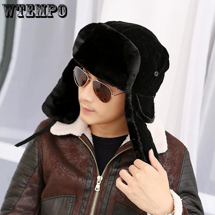 WTEMPO Plush Faux Fur Ear Protection Hats Men's Autumn Winter Outdoor Cycling Skiing Hats Couple Windproof Cold-proof Warm Bomber Hats