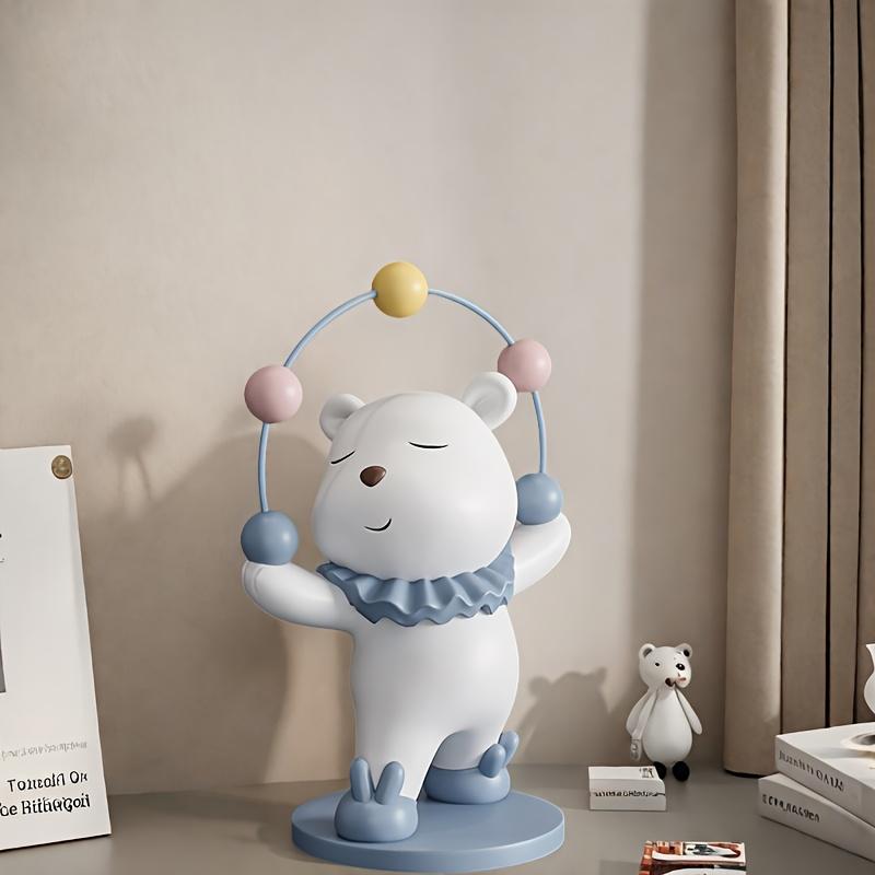 1pc Resin Bear Figurine with Blue Scarf and Golden Ball,Charming Tabletop Decor for Living Room, Bedroom, Entryway, or Study, Bear Home Deco