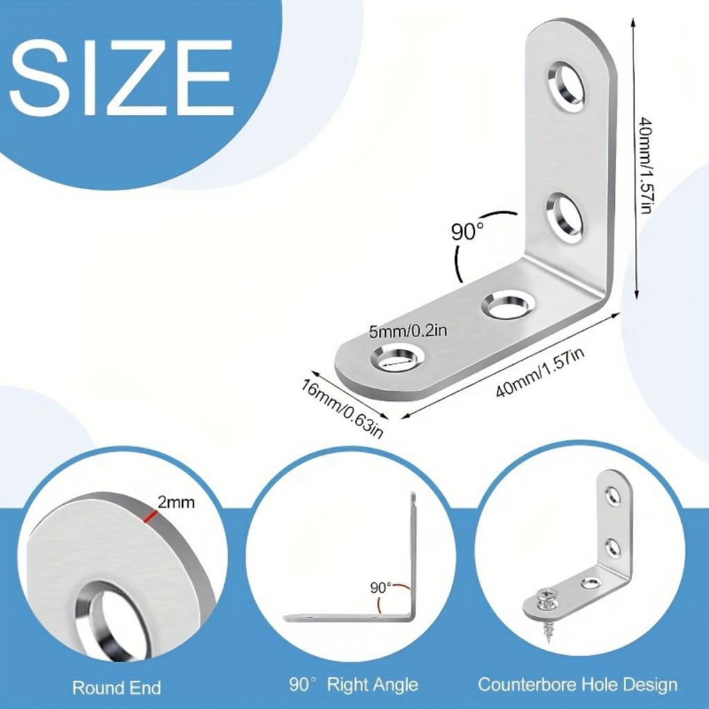 Un set de 50 de bucăți, inclusiv 10 console cu unghi drept de 90 de grade cu 40 de șuruburi, accesorii pentru console în formă de L potrivite pentru rafturi din lemn, scaune, mese