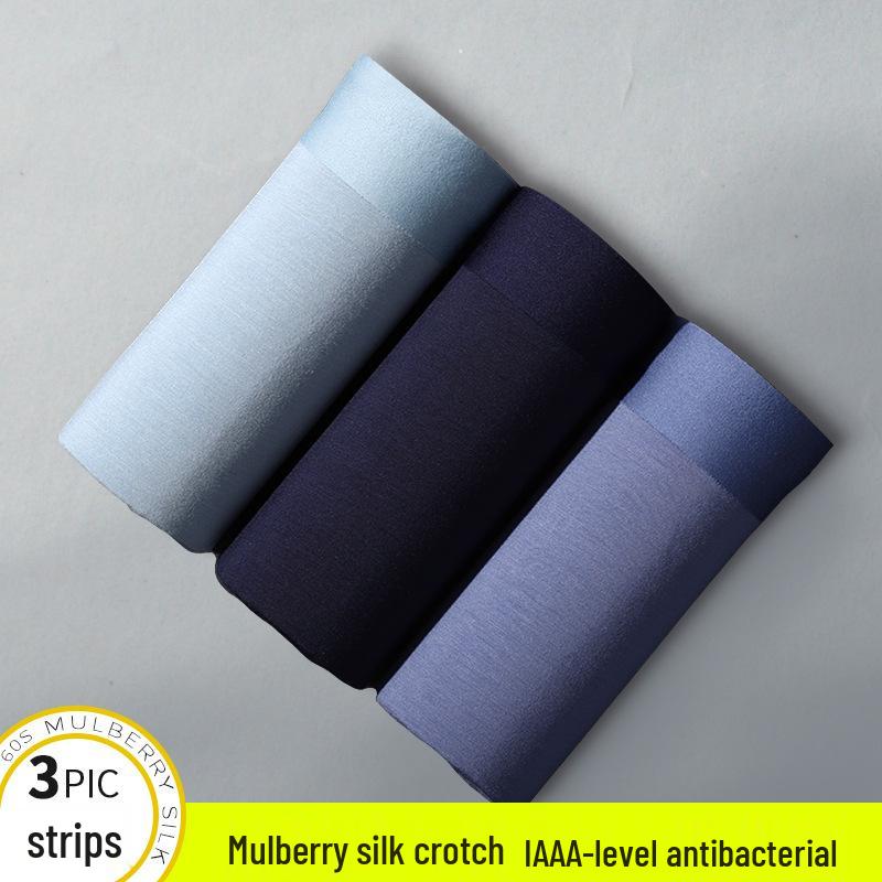3-Pack Men's Seamless Boxer Briefs - Plain Color Cotton with Mulberry Silk Antibacterial Crotch