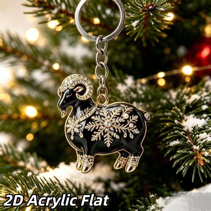 1Pcs 2D Goat Acrylic Pendants Cute Animal Hanging Ornament for Christmas Party Backpack Zipper Charm Accessory