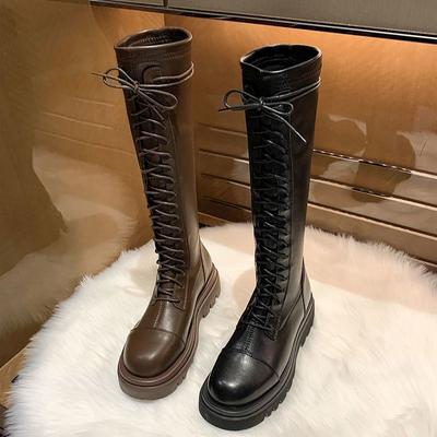 Botas de caballero para mujer suelas gruesas 2025 otoño e invierno nuevos modelos pero botas hasta la rodilla botas con cordones finas finas botas altas