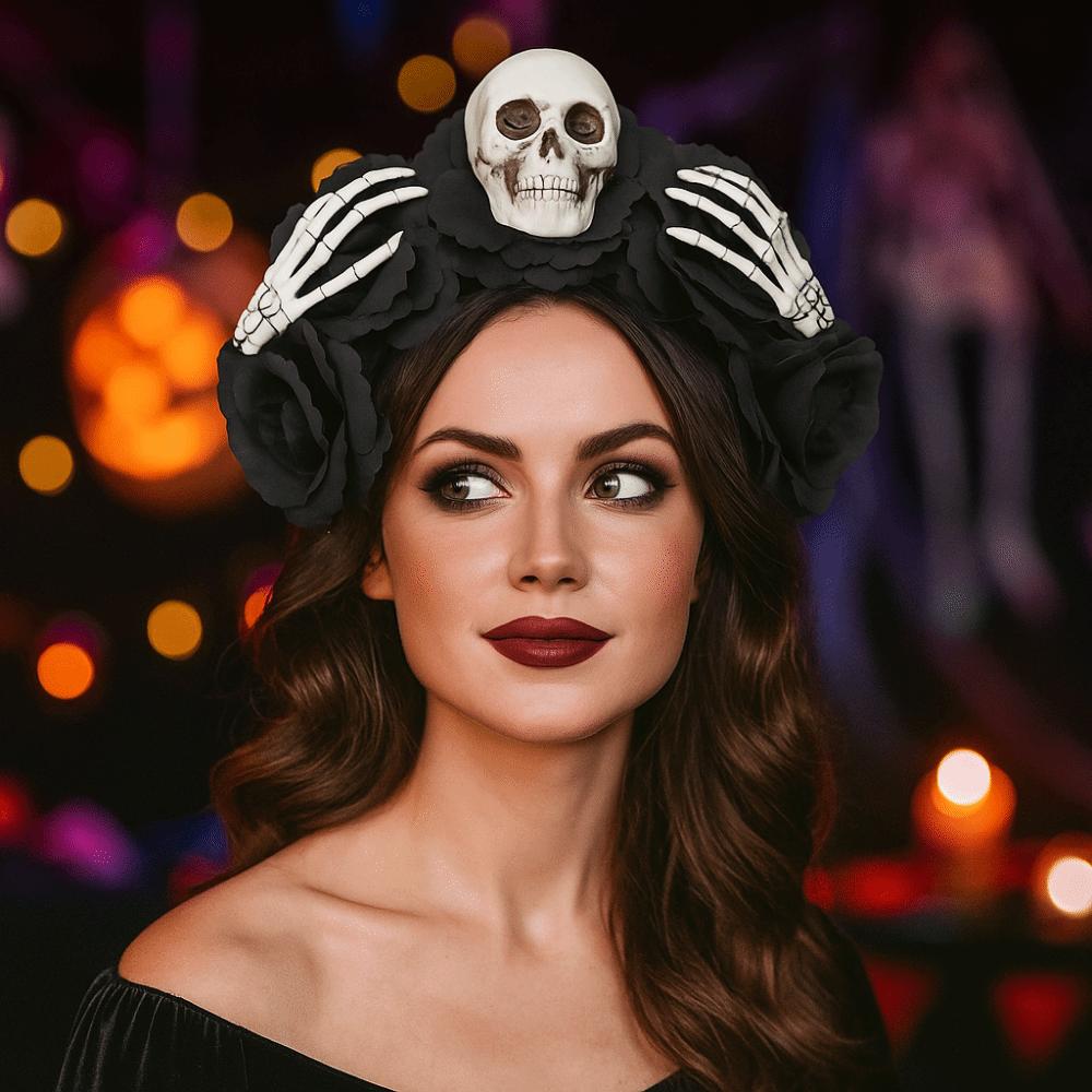 Exaggerated Skull Head Headband Halloween Decor Gothic Flower Hairband  Haunted House