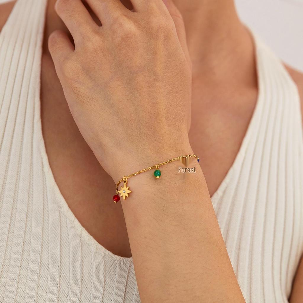 Stainless Steel Starburst Zircon French-American Bracelet - Versatile Fashion Accessory
