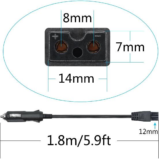 12V Car Cooler Plug Power Cable,Mini Fridge Cool Replacement Power Extension Cable,Car Cooler 2 Pin Lead Wire Plug (1.8M)
