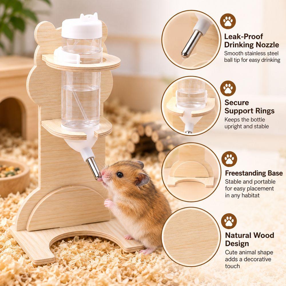 Freestanding Base Hamster Water Bottle Stand Wood Hamster Water Bottle  For Hamsters