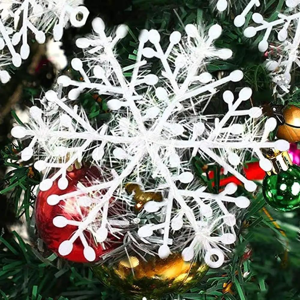 

30-120PCS White Christmas Snowflakes Ornaments Xmas Tree Wreath Hanging Pendents Artificial Glitter Snow Flake Home Decoration 30PCS