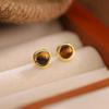 Real 925 Silver Tiger's-eye Stone Bead Mini Stud Earrings For Women Classic Fine Jewelry Minimalist Accessories