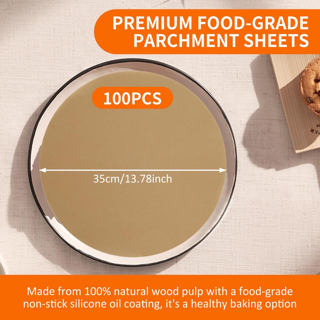 100/200Pcs Baking Paper Parchment Paper Air Fryer 14 Inch Paper Liner Round Oil Proof Non-stick Parchment Baking Sheet for Oven