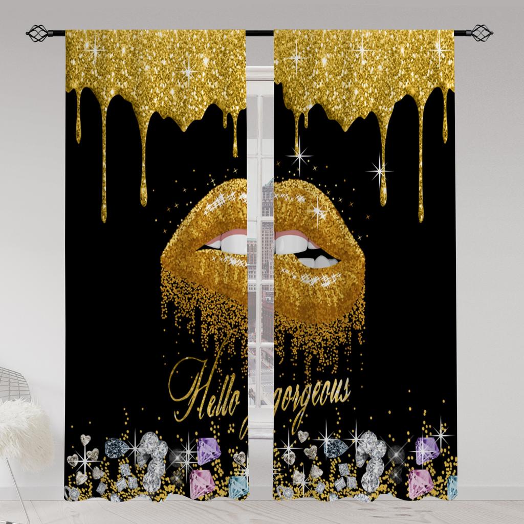 2pcs Lips Printed Translucent Curtains Multi-scene Polyester Rod Pocket Decor Curtains For Living Room Playroom Bedroom Home
