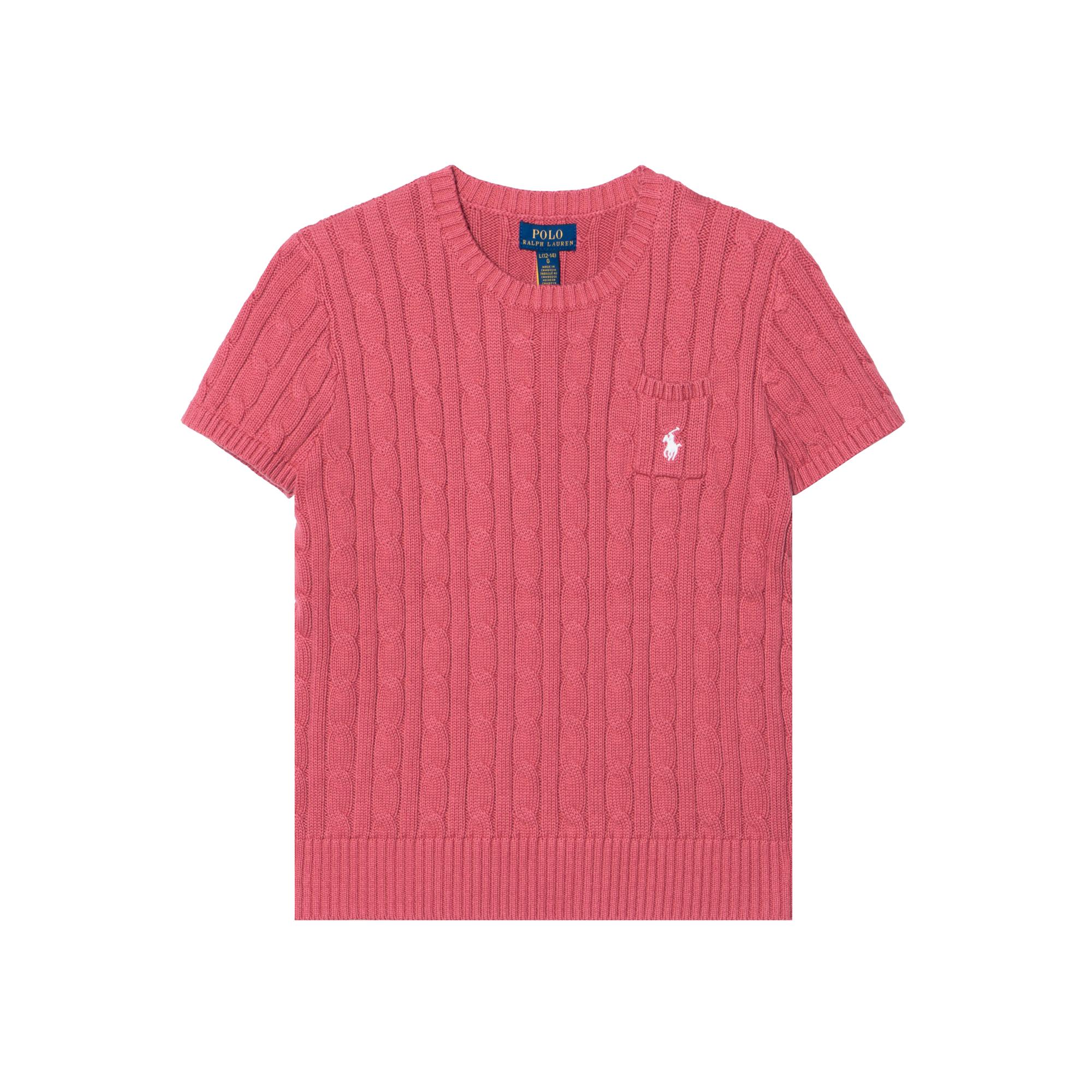 

Свитер Polo Ralph Lauren Ss25 Вязаный косичкой Хлопок Приталенный Короткий рукав Детский топ Розово-розовый 313945437-007 L