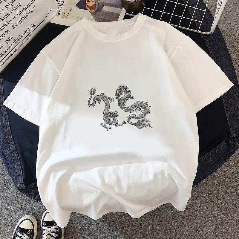 Fashion Dragon Printing Women Aesthetic T-Shirt Tops Summer Graphic Casual T-Shirt Women New Style White Women's Clothes