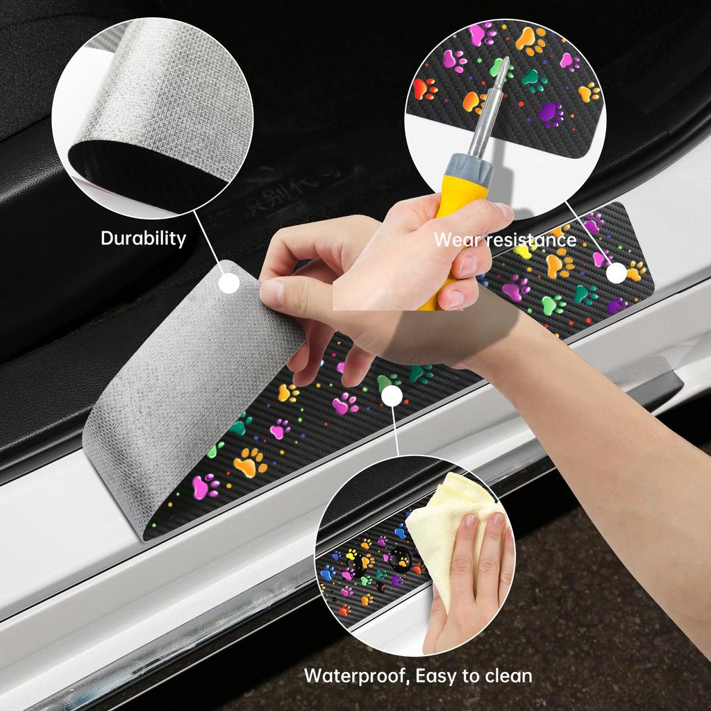 4Pcs Carbon Fiber Door Sill Protection Sticker Threshold Anti-abrasion and Waterproof Protective Film Car Exterior Accessories