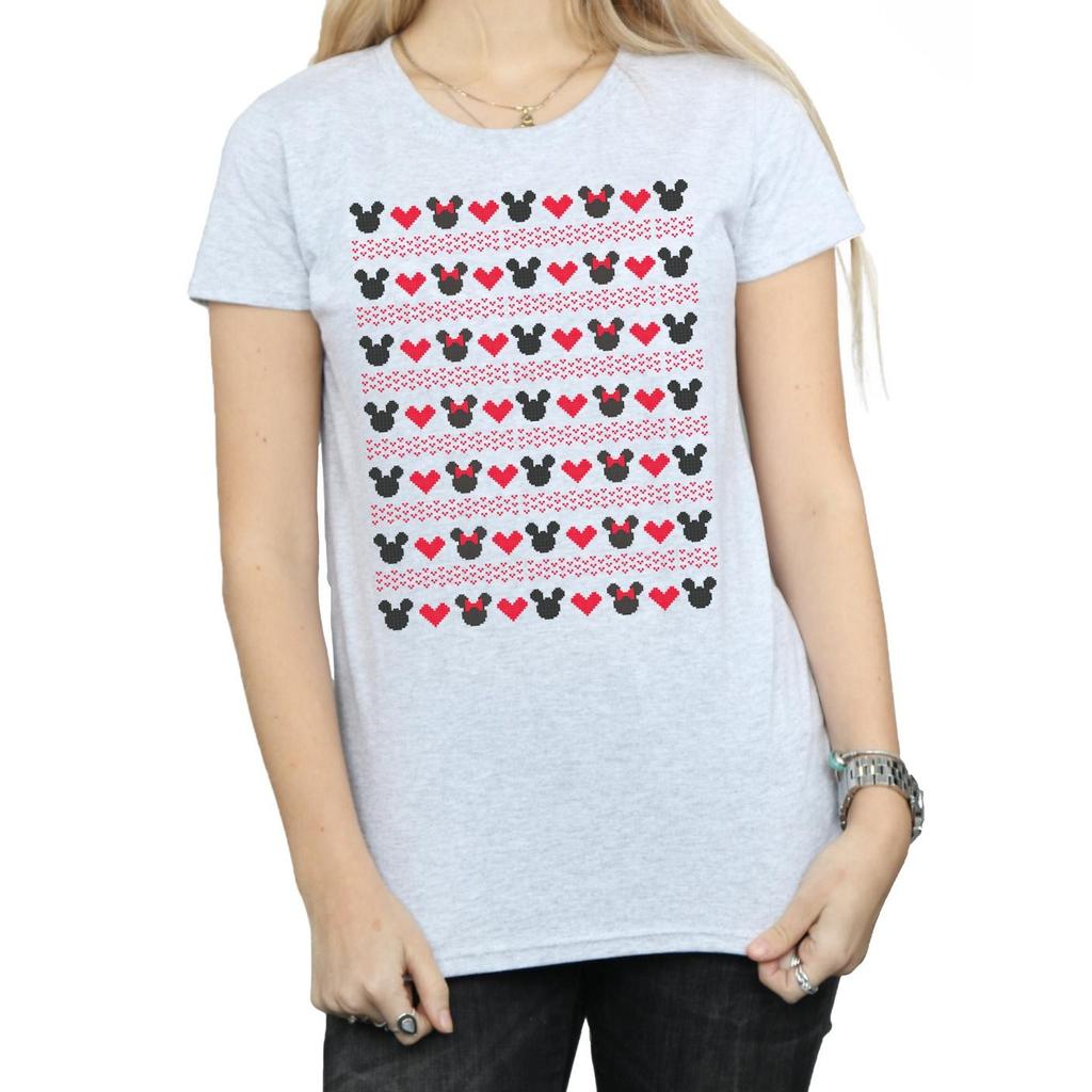 Disney Womens/Ladies Mickey And Minnie Christmas Hearts Cotton T-Shirt