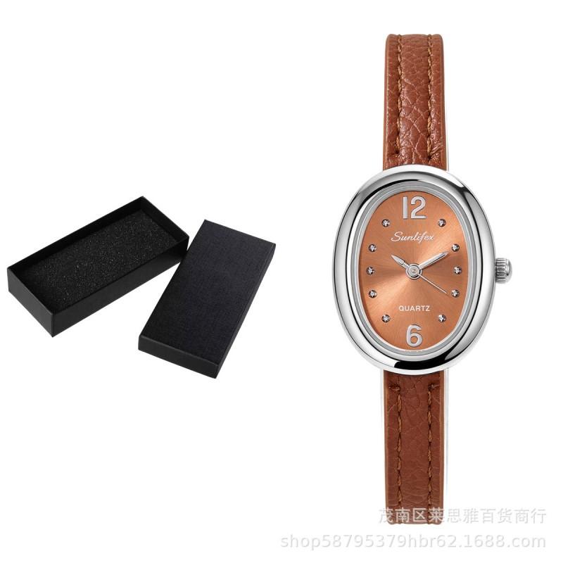 Sunlifex Fashion Oval Quartz Watch Women Leather Strap Ankora Red Luxury Minimalist Style