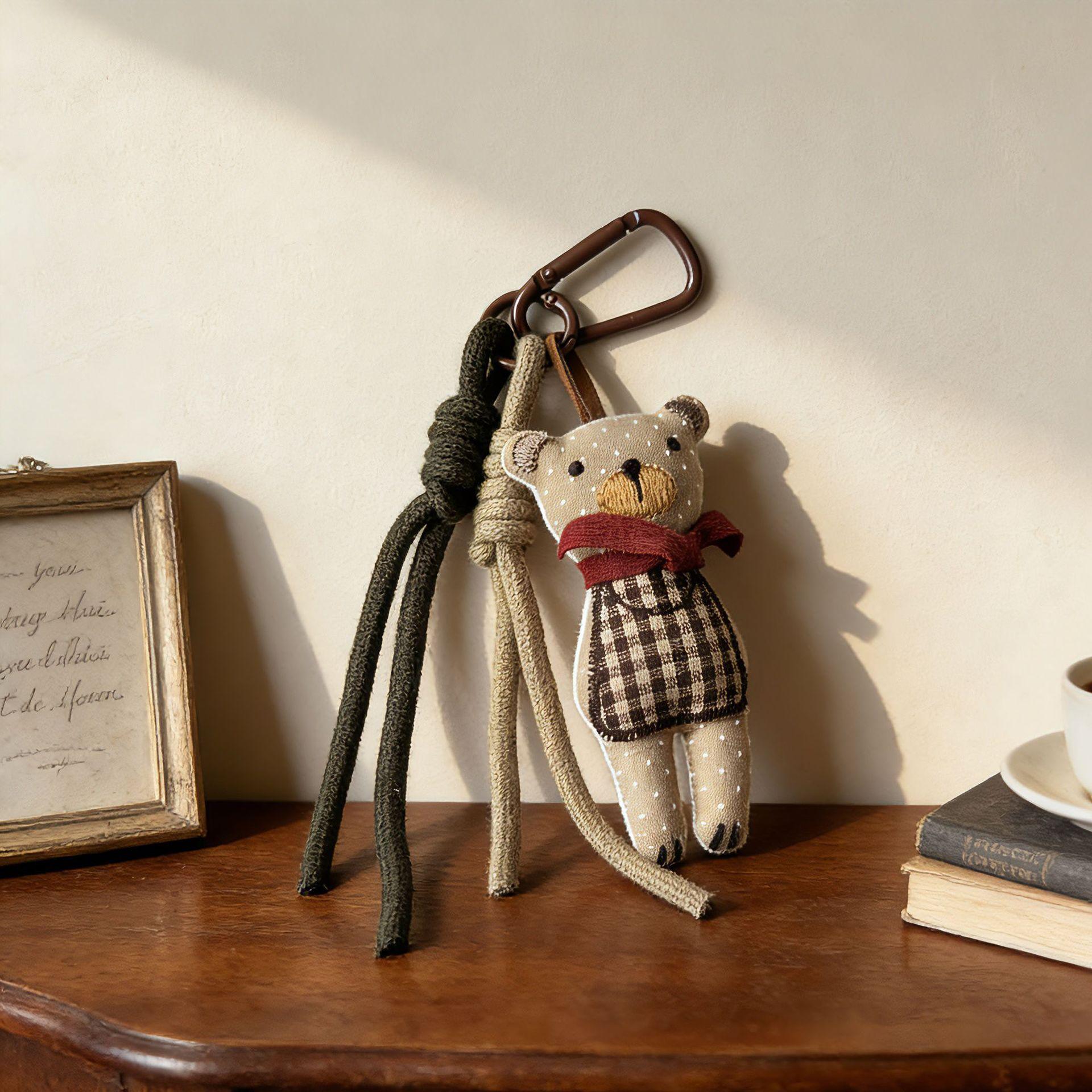 Vintage Style Fabric Keychains, Hand-Embroidered Horse, Bunny & Flower Bag Pendants,Fabric Animal Flower Keychain, Handmade Charm Set