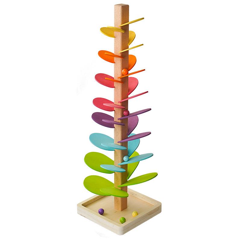 Macaron-Colored Beech Wood Music Tree: Montessori Sensory Roller Ball Toy for Early Learning