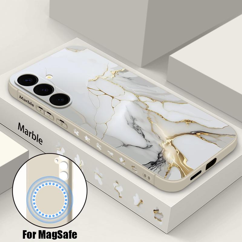 

Для Samsung Galaxy S25 Ultra S24 S22 Plus S23 S21 A56 A36 A16 A55 Мраморный узор ударопрочный TPU мягкий для Magsafe магнитный с ремешком тонкий чехол крышка Samsung S24 FE бежевый