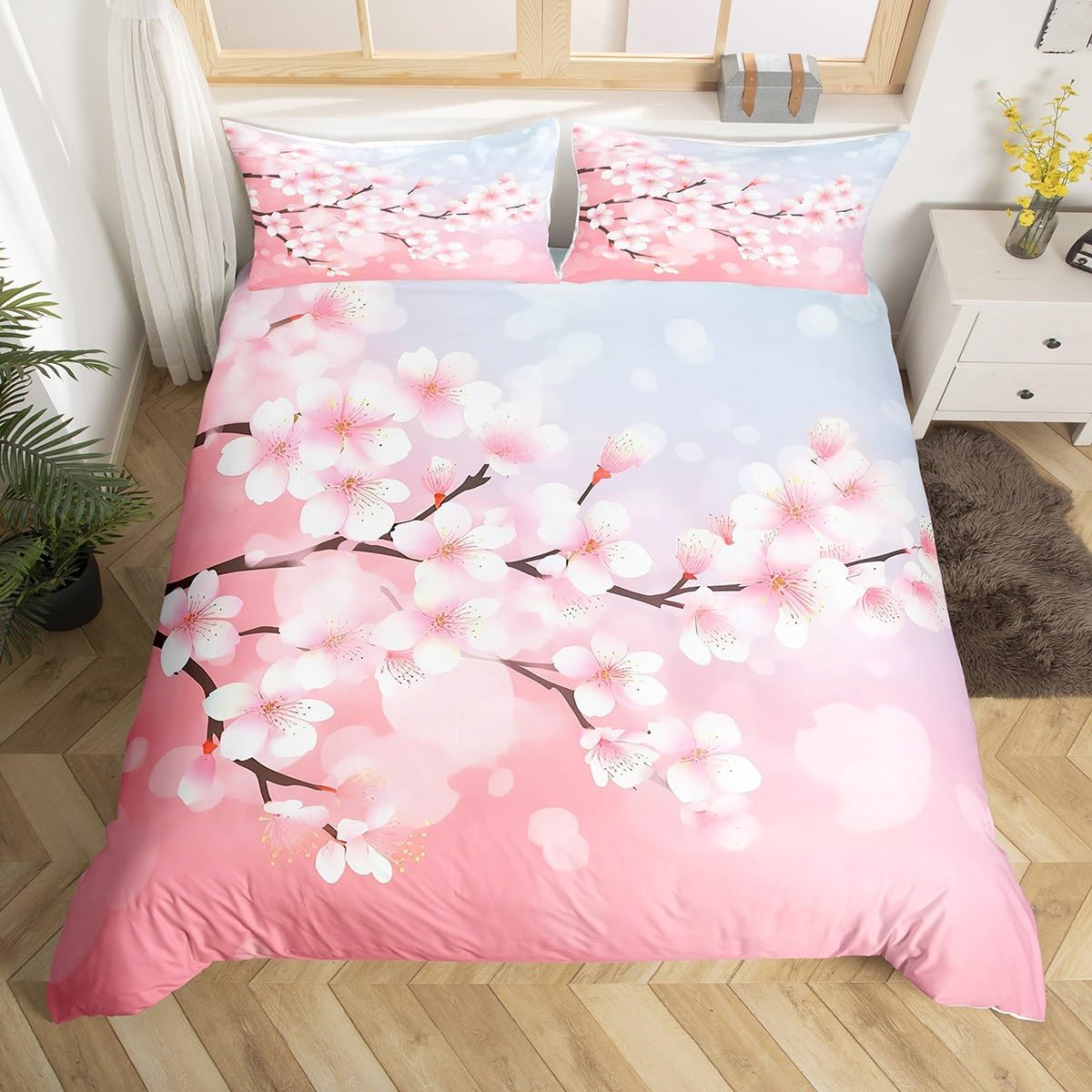 

Comforter Pink Cherry Blossom Twin Kingjapanese Flowers Blossoms Romantic Floral Bedding Setfarmhouse Petals Comforter Comforter (quilt)-EU Single(135*200cm)3pcs