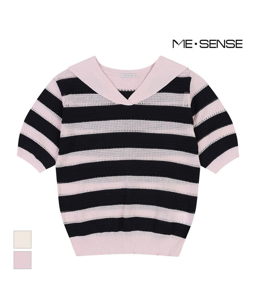 MESENSE Striped Collared Short Sleeve Knit_Mb46Knm614Z
