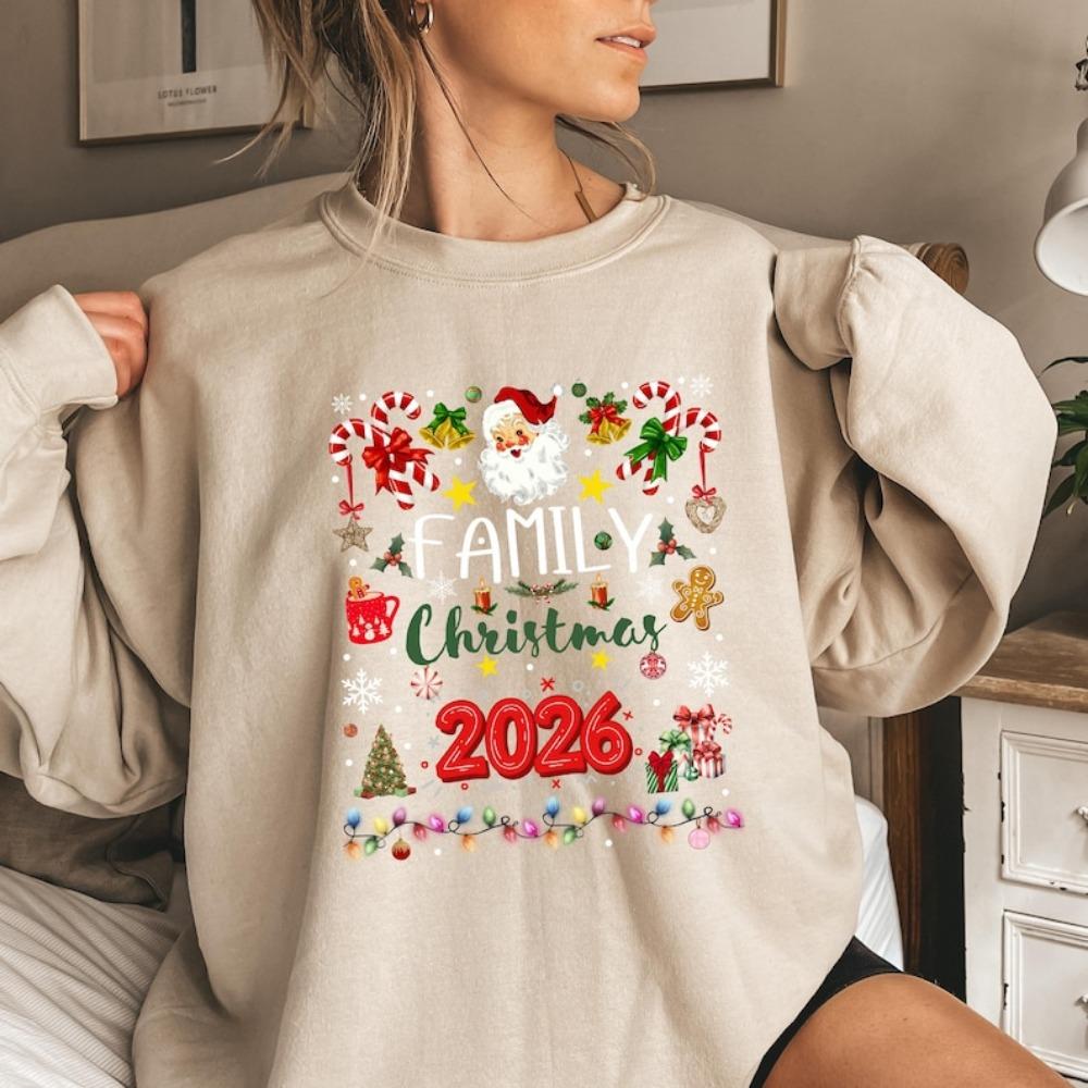 

Family Christmas 2026 New in Sweatshirt Santa Candy Canes and High Quality Snowf Lakes Casual Style Pop Clothes Unisex XL