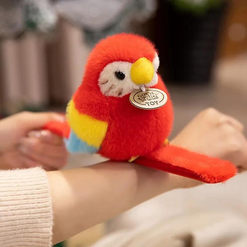 Plush Parrot Toy with Adjustable Wrist Strap Soft Stuffed Bird Animal Handheld Plushie for Kids and Adults