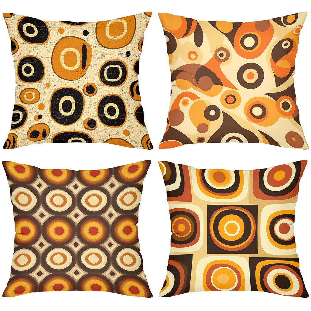 Retro Patterned Cushions With Orange Brown Circles Polyester pillowcase, sofa decorative cushion cov Headboard Pillow