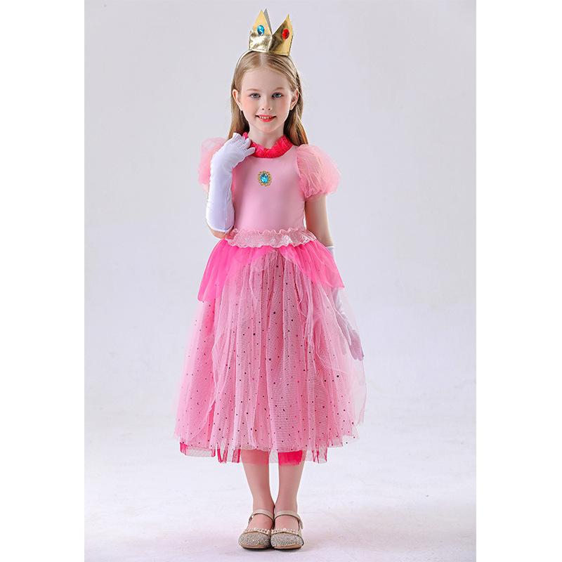 Cosplay Kids Pink Princess Dress Luigi Pink Peach Princess Dress Girl
