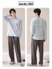 Men's 100% Cotton Long Sleeve & Pants Pajama Set - Korean Style Casual Homewear for Indoor/Outdoor Use