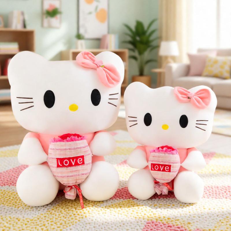 Rose Hello Kitty Cat Plush Toy With Short Plush For Couples Gift And Collectors