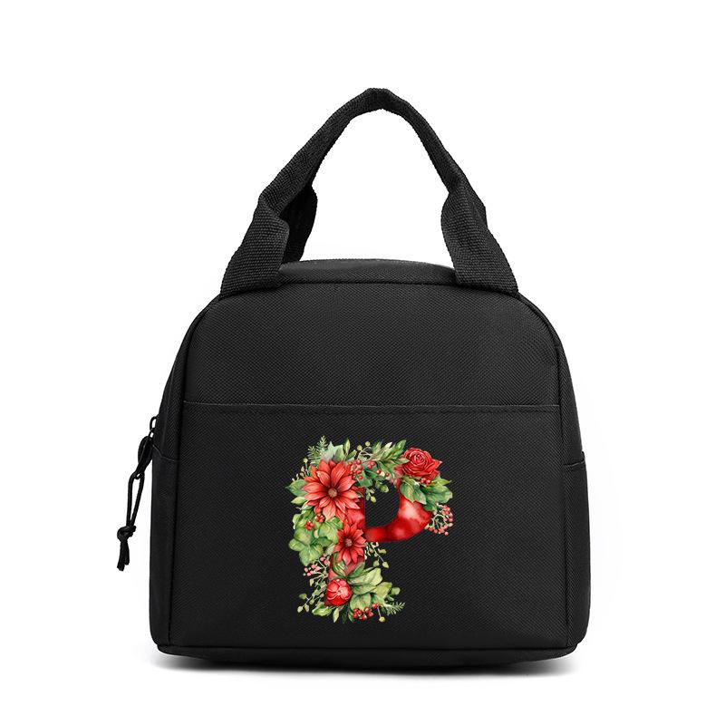 Trend niche print flower 26 letter pattern storage bag tote bag student lunch box bag portable