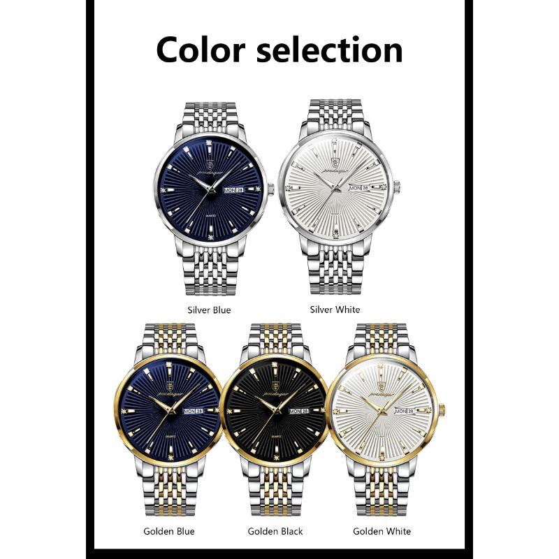 POEDAGAR Fashion Business Men's Watches Waterproof Luminous Date&Week Stainless Steel Watch Quartz Exquisite Male Wristwatch